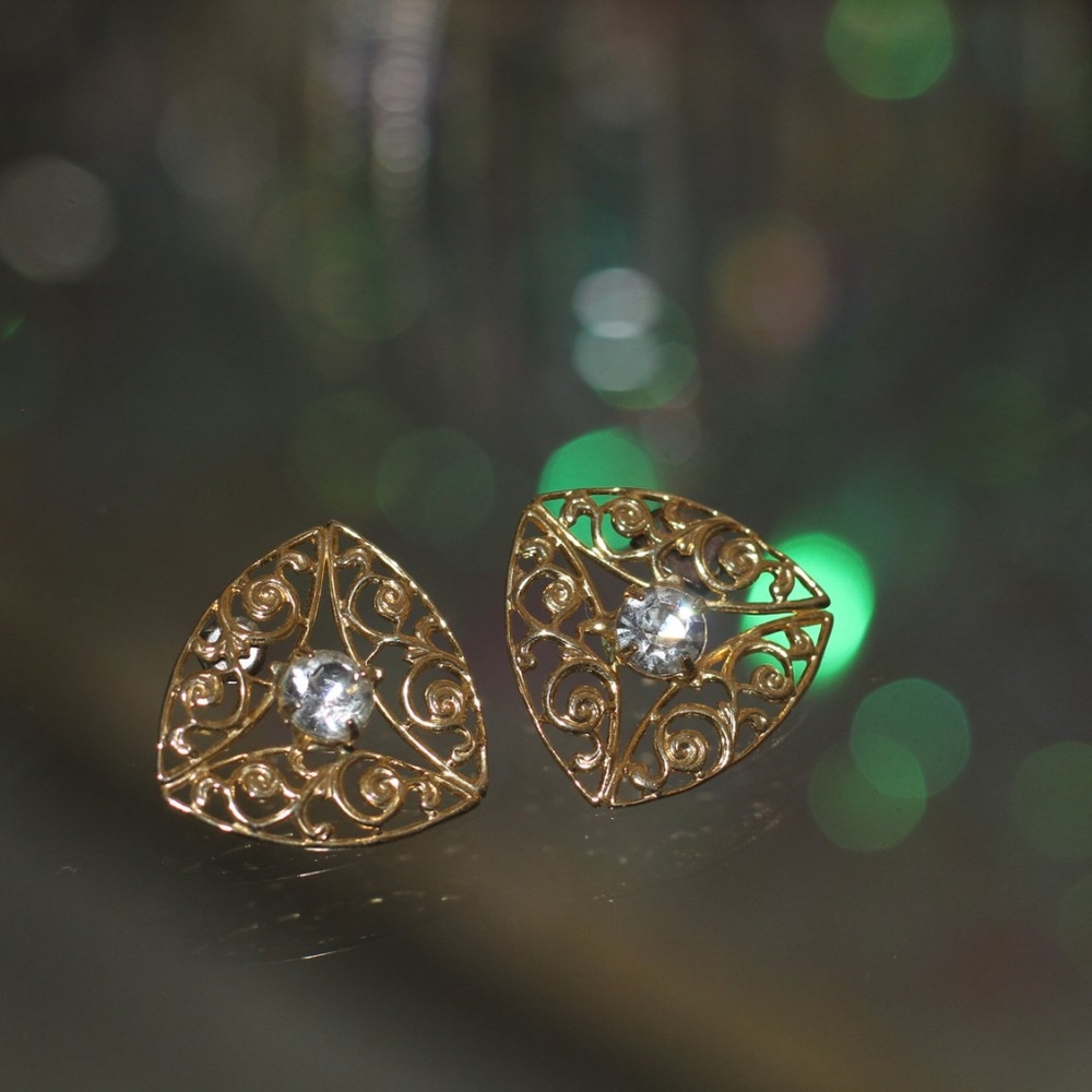 Gold Triangle Rhinestone Earrings - Picture 5 of 6